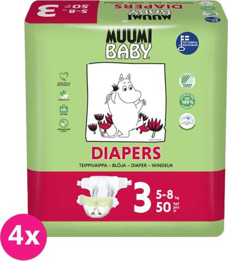 MUUMI Baby Pleny jednorázové 3 (5-8 kg) 200 ks - MĚSÍČNÍ BALENÍ Muumi