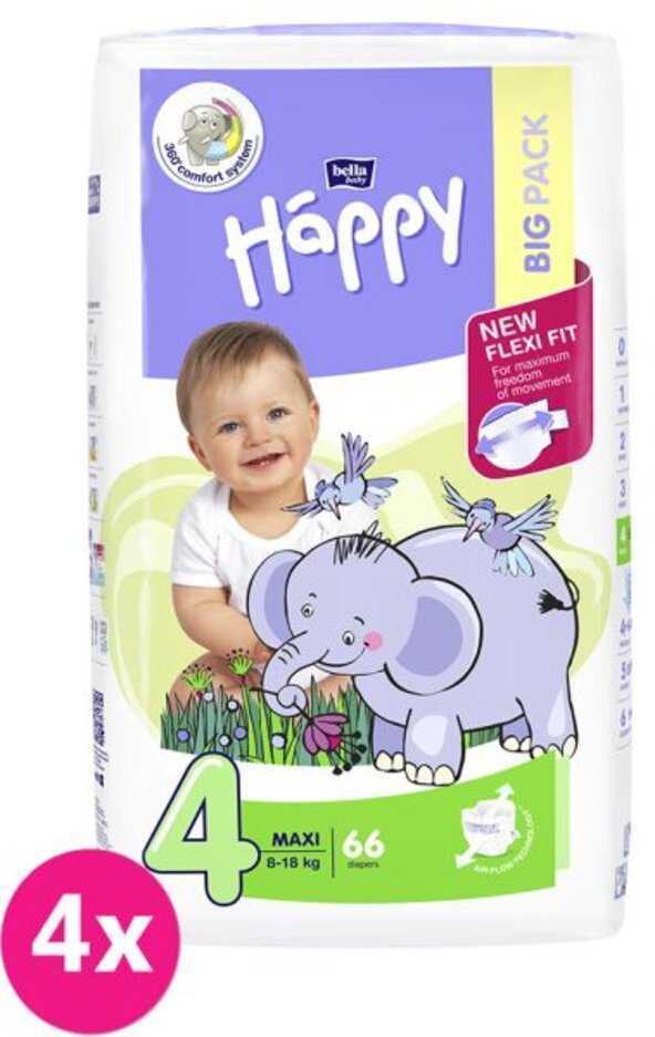 4x BELLA HAPPY Pleny jednorázové 4 Maxi (8-18 kg) 66 ks - BIG PACK Bella Baby Happy