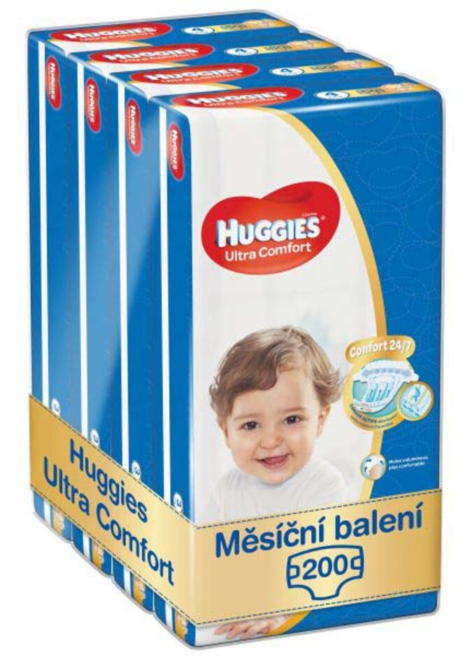 HUGGIES Ultra Comfort Pleny jednorázové 4 (8-14 kg) 200 ks - MĚSÍČNÍ ZÁSOBA Huggies