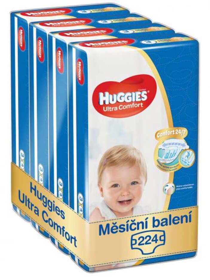 HUGGIES Ultra Comfort Pleny jednorázové 3 (5-8 kg) 224 ks - MĚSÍČNÍ ZÁSOBA Huggies