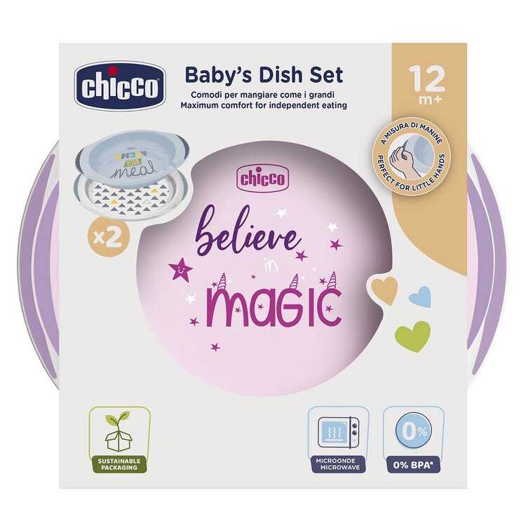 CHICCO Set jídelní talíř a miska dívka 12m+ Chicco