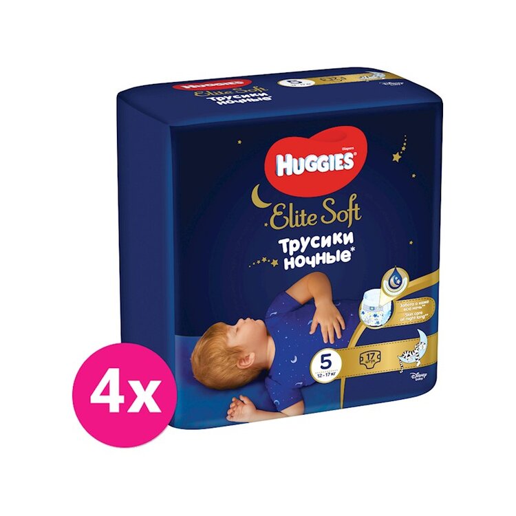 4x HUGGIES Elite Soft Pants OVN Kalhotky plenkové jednorázové 5 (12-17 kg) 17 ks Huggies