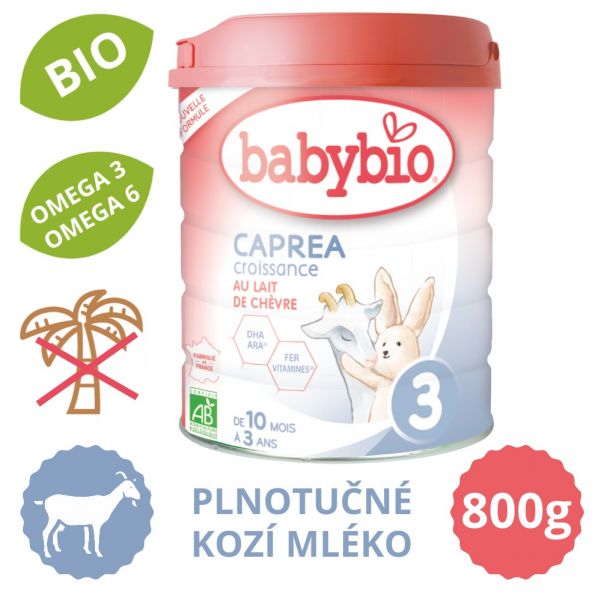 3x BABYBIO CAPREA 3 Croissance plnotučné kozí kojenecké bio mléko 800 g Babybio