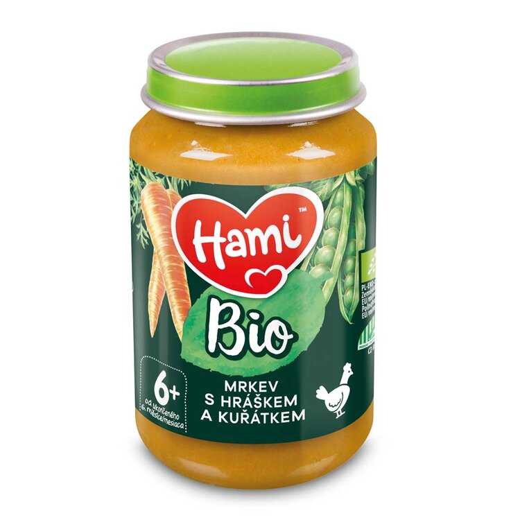 Hami Bio Mrkev s hráškem a kuřátkem 6m+ 190 g Hami