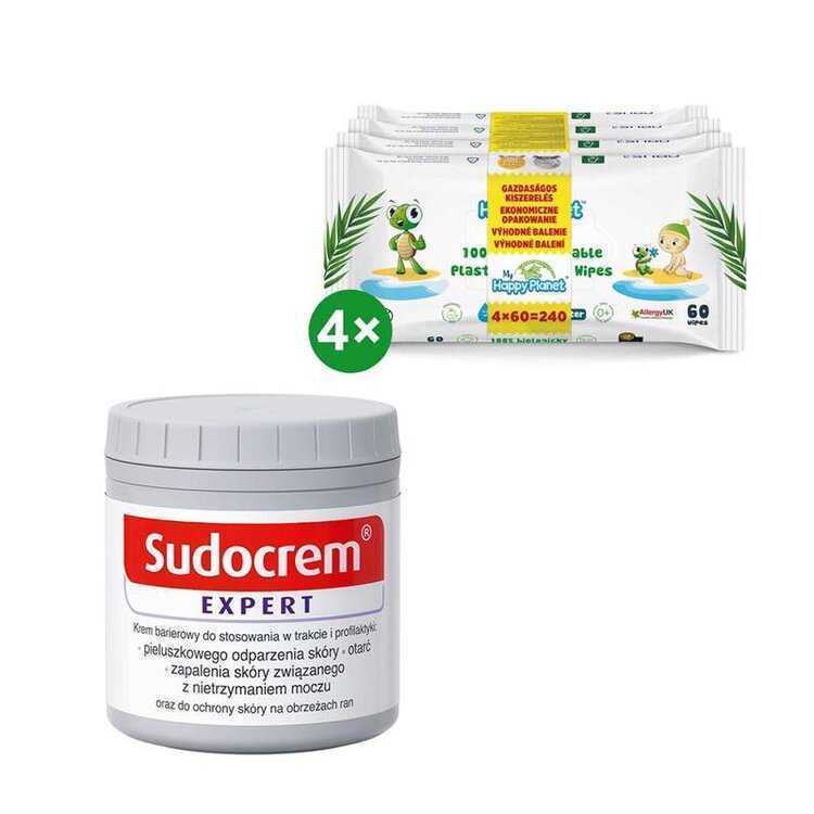 SUDOCREM Expert 125g + 4x vlhčené ubrousky Happy Planet 100% BIO