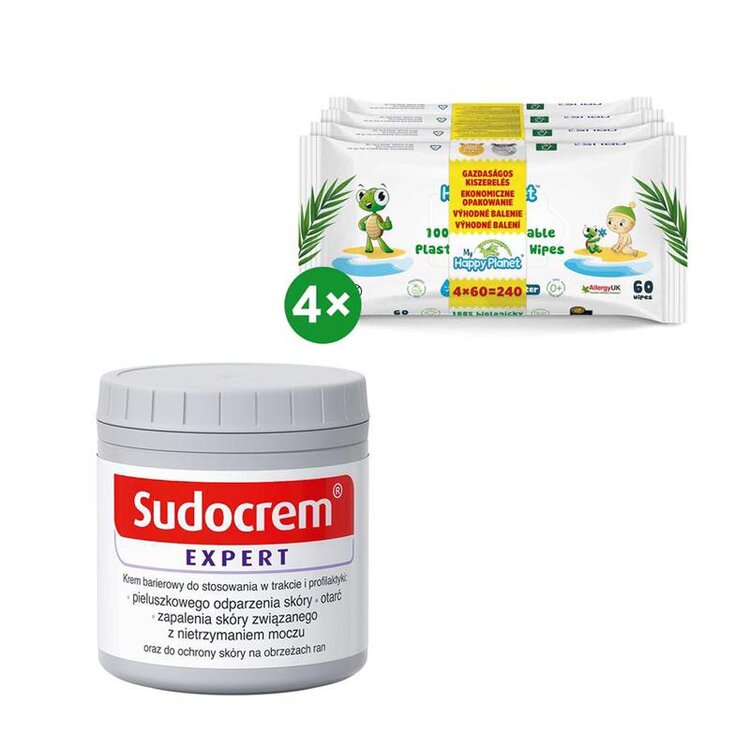 SUDOCREM Expert 400 g + 4x vlhčené ubrousky Happy Planet 100% BIO