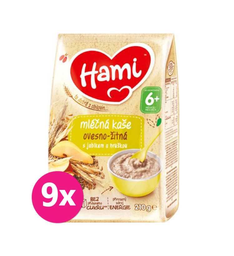 9x HAMI Mléčná kaše ovesno-žitná s jablkem a hruškou 210 g