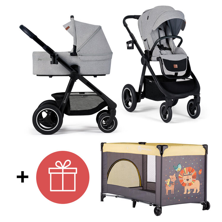 KINDERKRAFT Kočárek Everyday 2v1 Light Grey + PETITE&MARS Postýlka Koot - Lion Yellow ZDARMA Kinderkraft