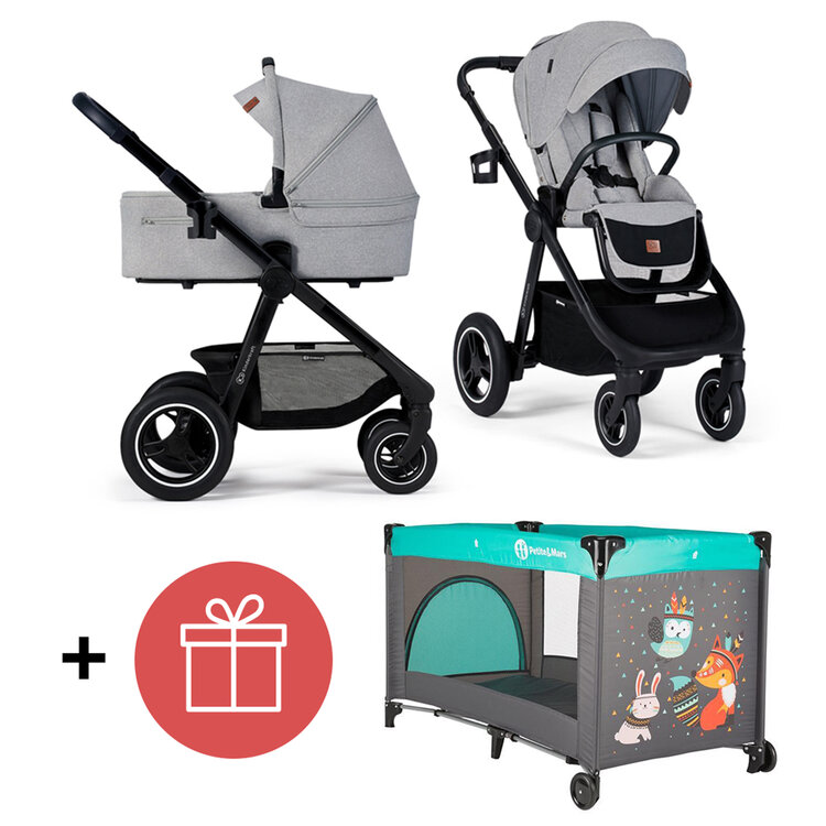 KINDERKRAFT Kočárek Everyday 2v1 Light Grey + PETITE&MARS Postýlka cestovní Koot - Fox Aqua ZDARMA Kinderkraft