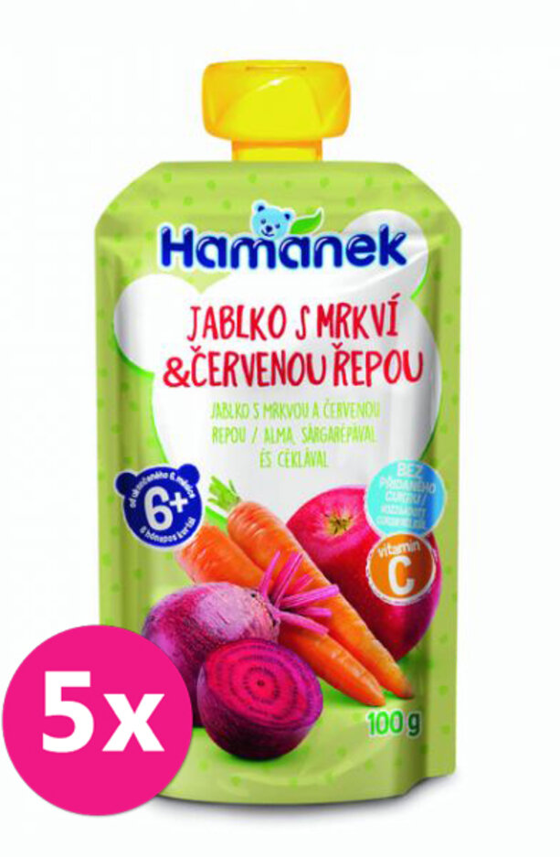 5x HAMÁNEK Jablko s mrkví & červenou řepou 100 g Hamánek