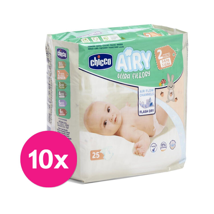 CHICCO Airy Pleny jednorázové 2 Mini (3-6 kg) 250 ks - Měsíční zásoba Chicco