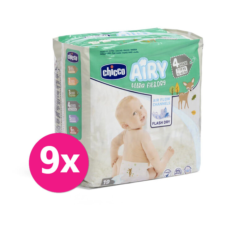 CHICCO Airy Pleny jednorázové 4 Maxi (7-18 kg) 171 ks - Měsíční zásoba Chicco