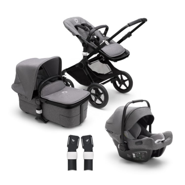 BUGABOO Fox 3 complete Black/Grey Melange-Grey Melange + autosedačka + adaptéry na autosedačku Bugaboo