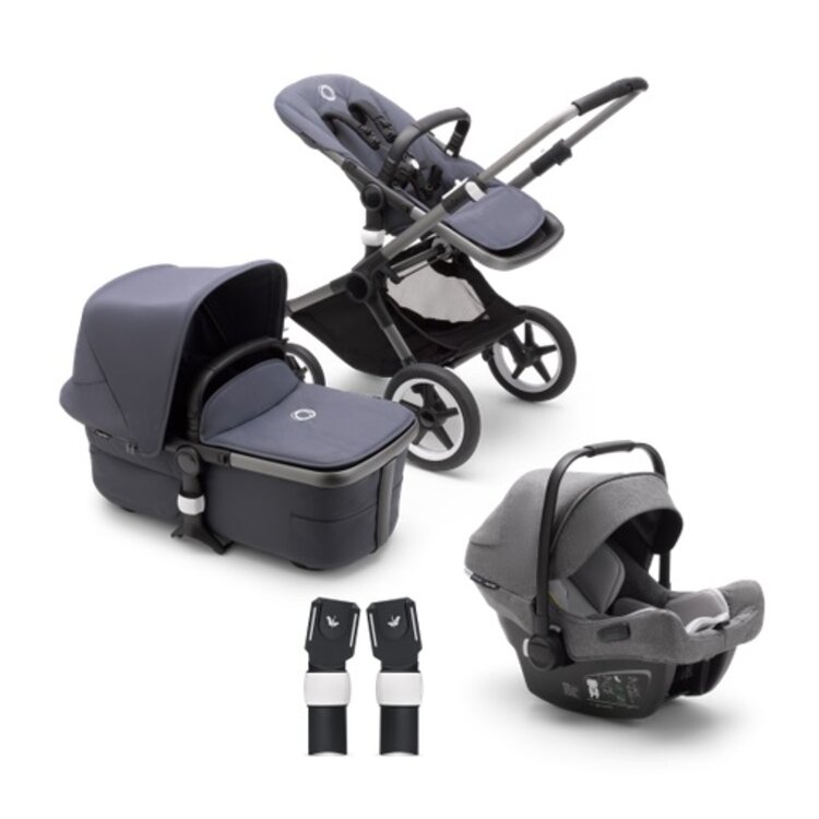 BUGABOO Fox 3 complete Graphit/Stormy blue-Stormy blue + autosedačka + adaptéry na autosedačku Bugaboo