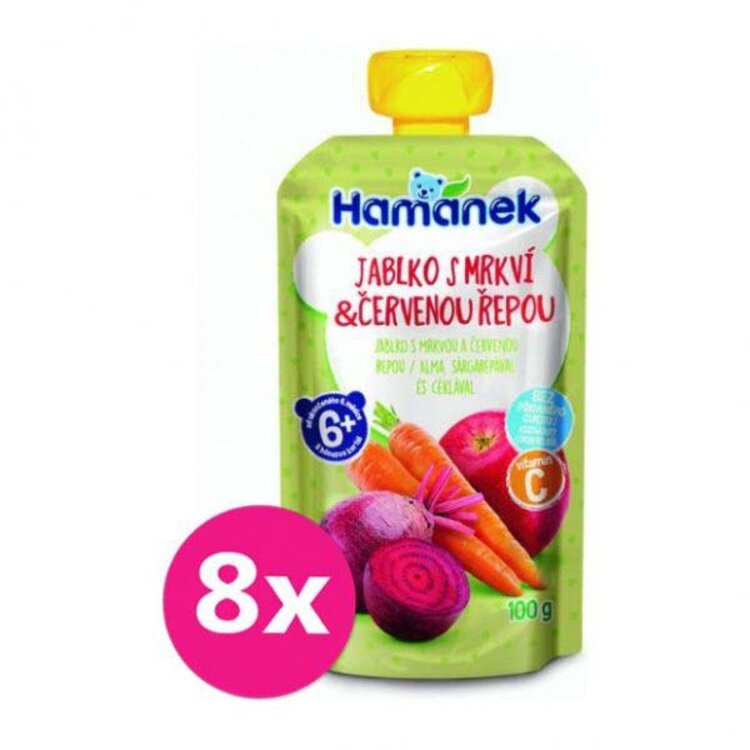 8x HAMÁNEK Jablko s mrkví & červenou řepou 100 g Hamánek