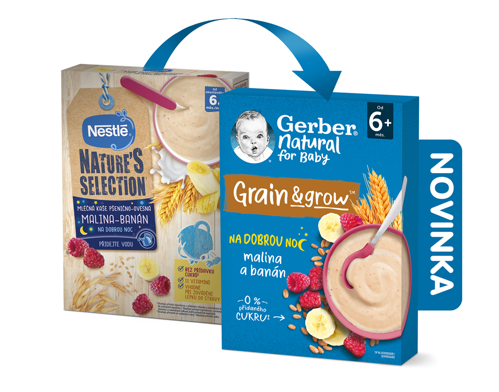 GERBER Natural mléčná kaše pšenično-ovesná malina a banán 6 x 220 g GERBER