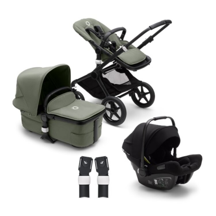 BUGABOO Fox 3 complete Black/Forest green-Forest green + autosedačka + adaptéry na autosedačku Bugaboo