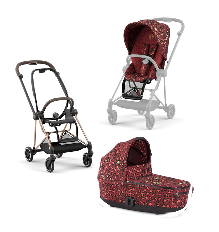 CYBEX Kočárek Mios 3.0 podvozek Rosegold + seat pack + lux carry cot Rockstar Red Cybex