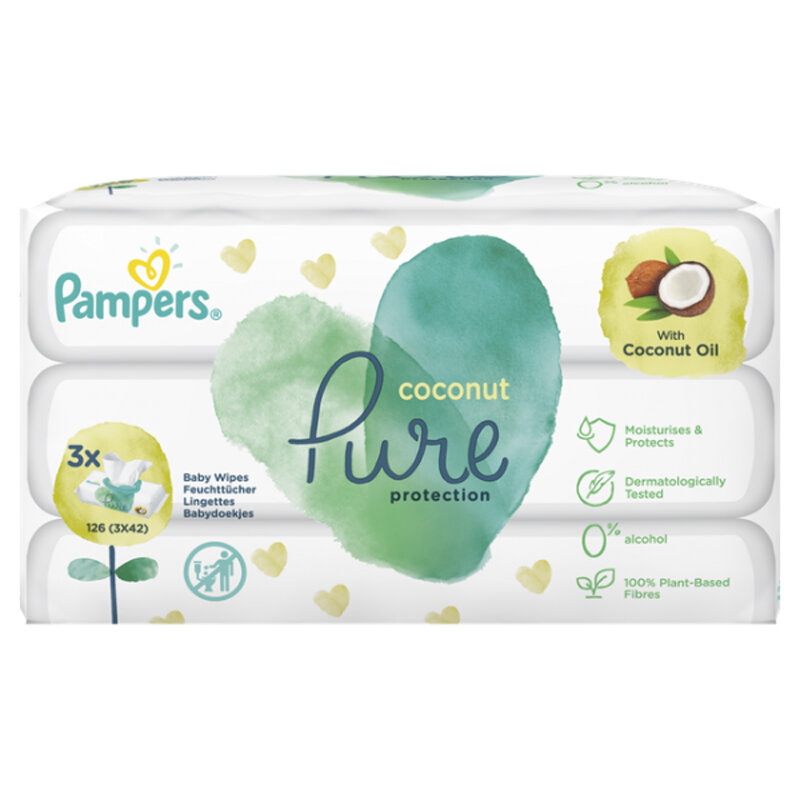 3x PAMPERS Harmonie Coconut vlhčené ubrousky Plastic Free 3x42 ks = 126 ks Pampers