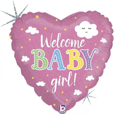 Balónek fóliový Welcome baby girl Srdce růžové ALBI ALBI