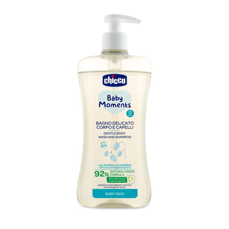 CHICCO Šampon jemný na vlasy a tělo s dávkovačem Baby Moments 92 % přírodních složek 500 ml Chicco