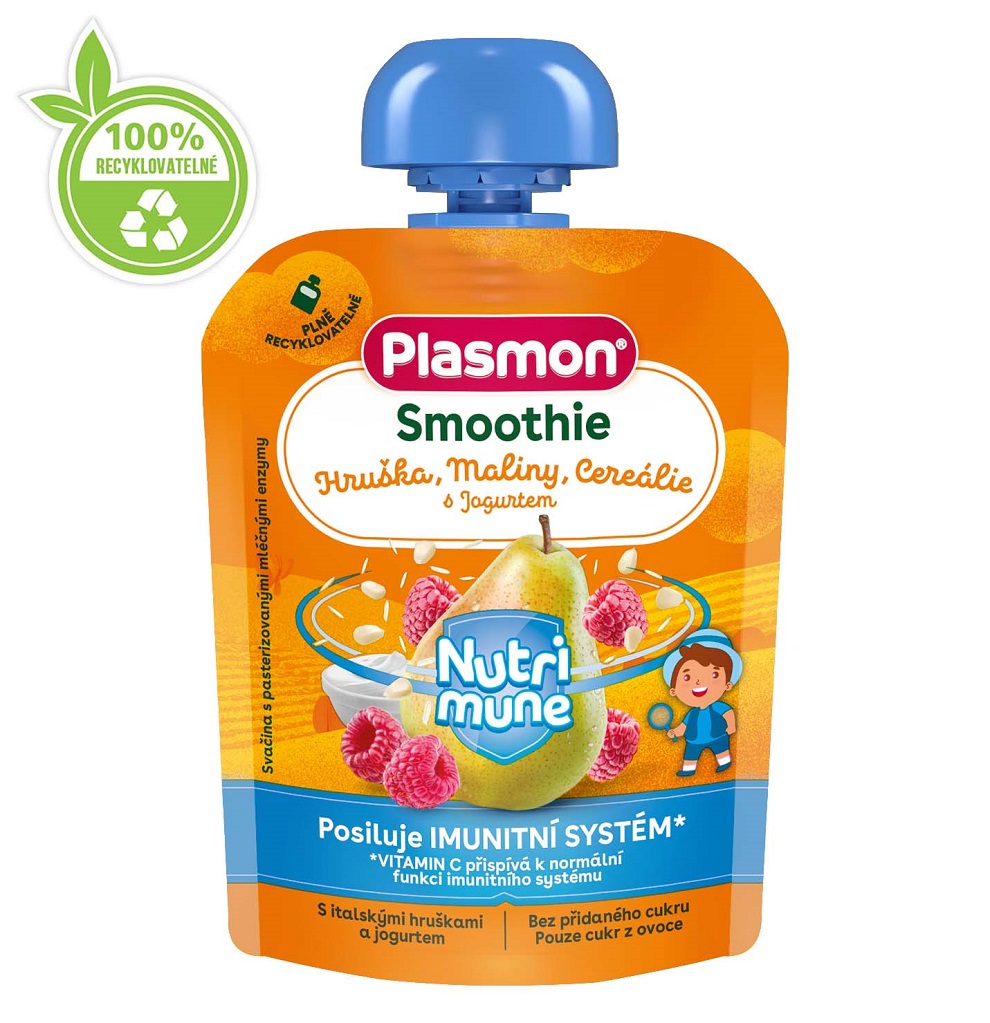 6x PLASMON Kapsička Smoothie NUTRI-MUNE bezlep. ovoce-jogurt hruška a malina s cereáliemi 85g