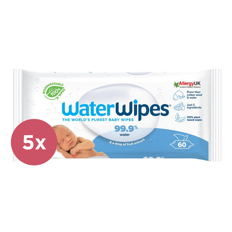 5x WATERWIPES Vlhčené obrousky bez obsahu plastů 60 ks ( 300 ks ) Waterwipes