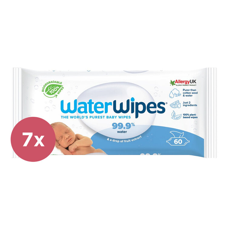 7x WATERWIPES Vlhčené obrousky bez obsahu plastů 60 ks ( 420 ks ) Waterwipes