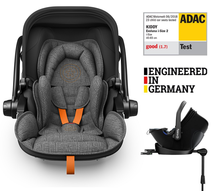 KIDDY Autosedačka Evoluna i-size 2 + Isofix základna 40-83cm Grey Mel.-Safe Orange BZP Kiddy