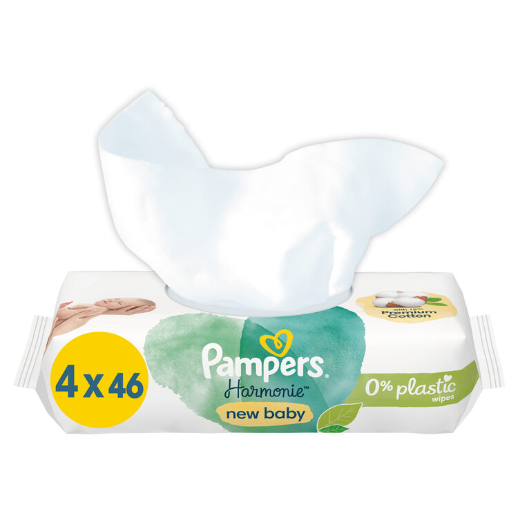 PAMPERS Ubrousky vlhčené Harmonie New Baby Plastic Free 4x46 ks Pampers