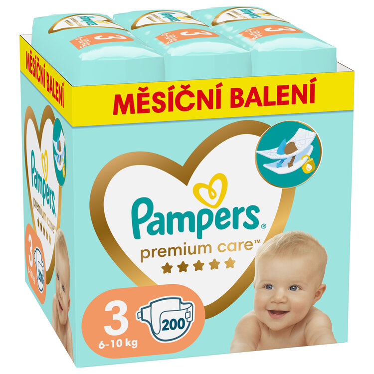 PAMPERS Pleny jednorázové Premium Care vel. 3 (200 ks) 6-10 kg - měsíční balení Pampers