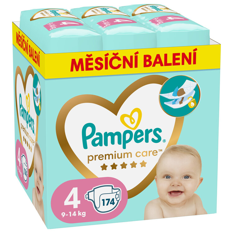 PAMPERS Pleny jednorázové Premium Care vel. 4 (174 ks) 9-14 kg - měsíční balení Pampers