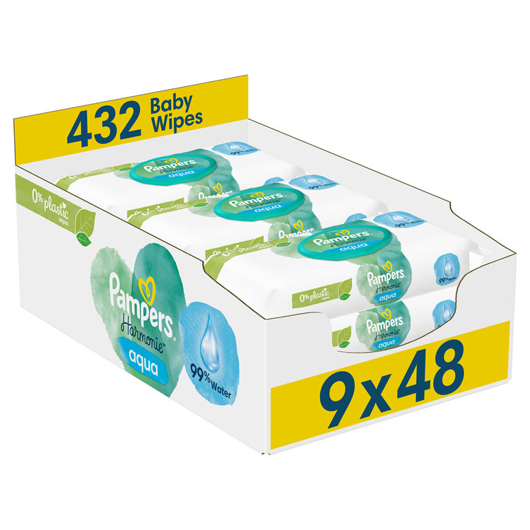 PAMPERS Ubrousky vlhčené Harmonie Aqua Plastic Free 9x48 ks Pampers