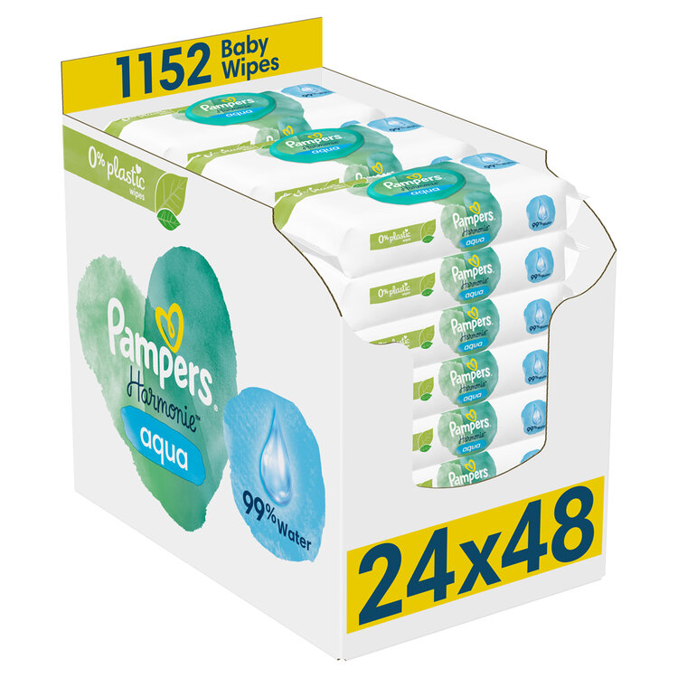 PAMPERS Ubrousky vlhčené Harmonie Aqua Plastic Free 24x48 ks Pampers