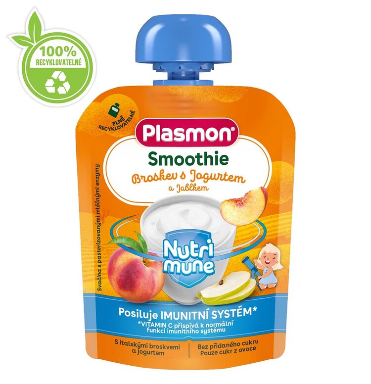 PLASMON Kapsička Smoothie NUTRI-MUNE bezlepková ovoce-jogurt broskev a jablko 85g