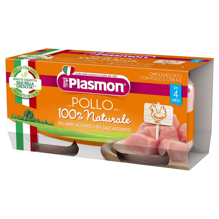 PLASMON Příkrm bezlepkový masový s obilím kuřecí bez škrobu a soli 2 x 80 g Plasmon