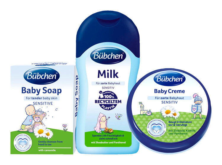 BÜBCHEN Set péče o pokožku Baby krém 150 ml+ Baby mléko 200 ml+ Baby mýdlo 125 g Bübchen