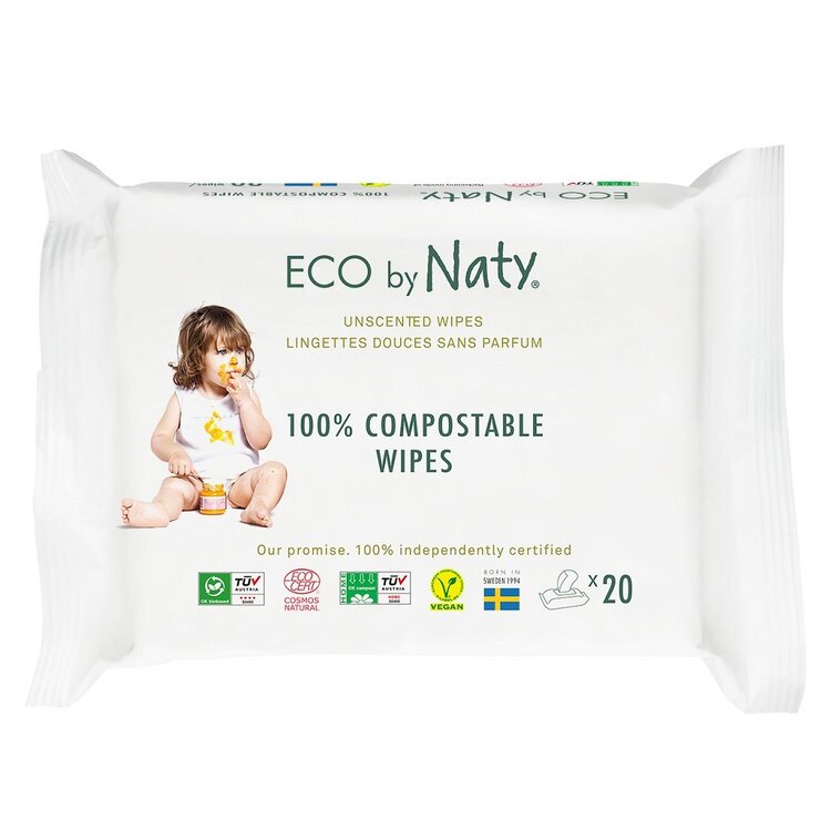 ECO BY NATY Ubrousky vlhčené cestovní neparfumované Sensitive Eco 20 ks Naty Nature Babycare