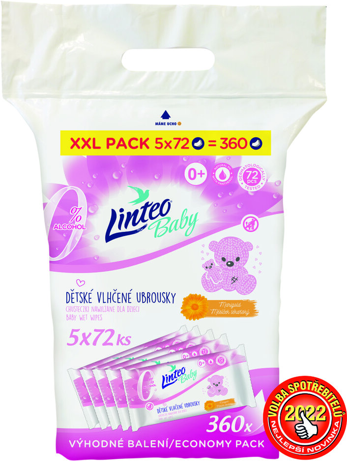 LINTEO BABY Ubrousky vlhčené s měsíčkem lékařským XXL Pack 5x72 ks LINTEOBABY