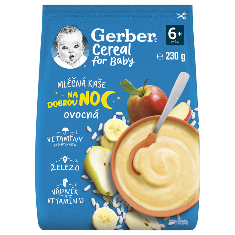 GERBER Kaše mléčná cereal ovocná Dobrou noc 230 g GERBER