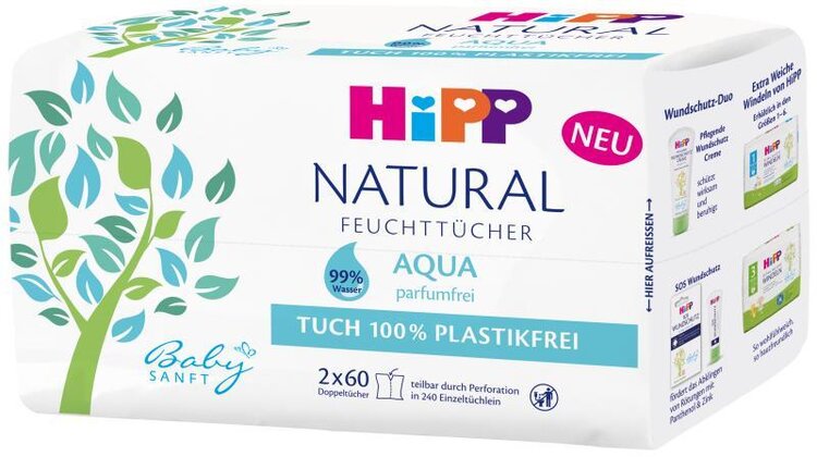 HiPP Babysanft Čistící vlhčené ubrousky Aqua Natural 2x60 ks HiPP