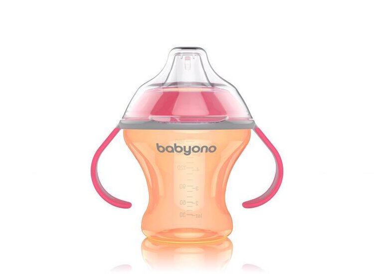 BABYONO Hrnek netekoucí s měkkým náustkem Natural Nursing 180 ml oranžová BabyOno