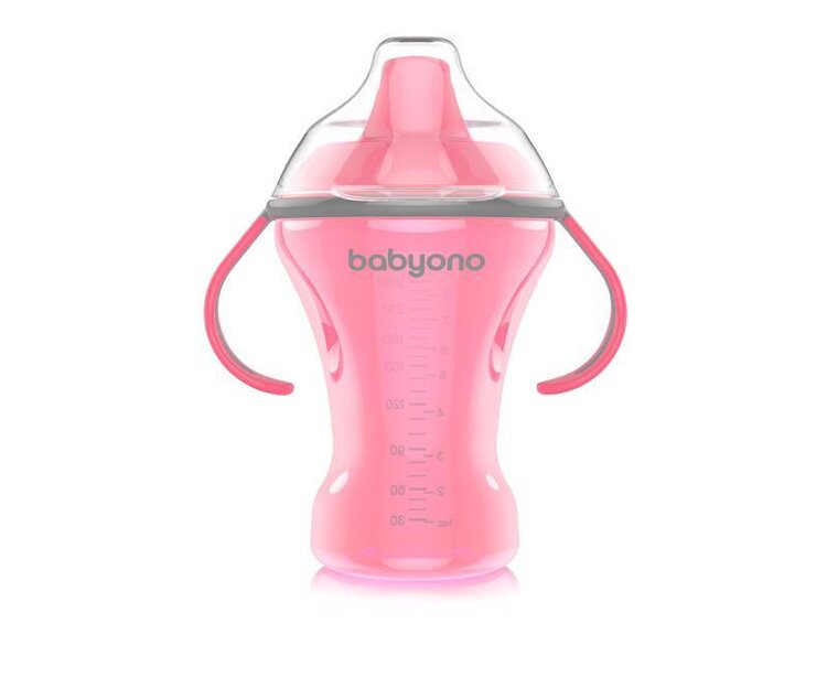 BABYONO Hrnek netekoucí s tvrdým náustkem Natural Nursing 260 ml růžová BabyOno