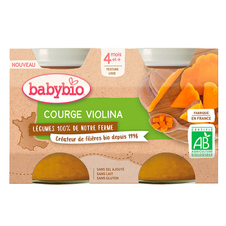 BABYBIO Dýně Violina z naší vlastní ekofarmy 2x 130 g Babybio