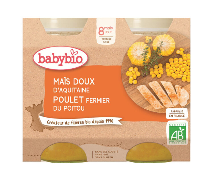 BABYBIO Menu sladká kukuřice s kuřecím masem 2x 200 g Babybio