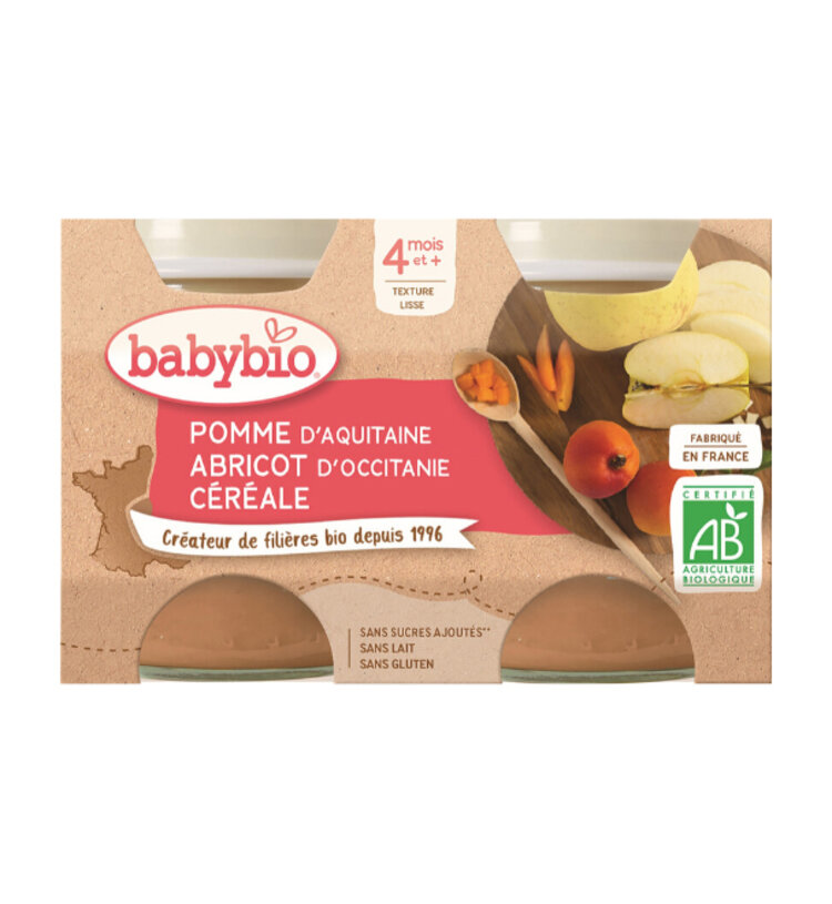 BABYBIO Příkrm jablko meruňka cereálie 2x 130 g Babybio