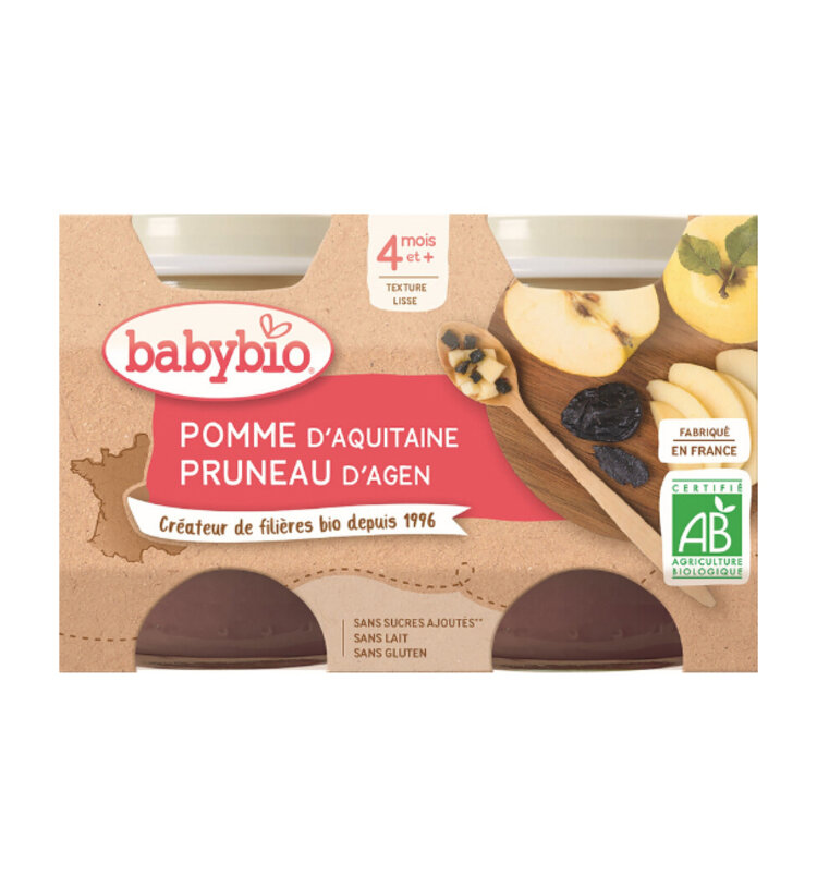 BABYBIO Příkrm jablko švestka 2x 130 g Babybio