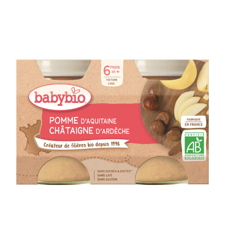 BABYBIO Jablko s kaštanovým pyré 2x 130 g Babybio