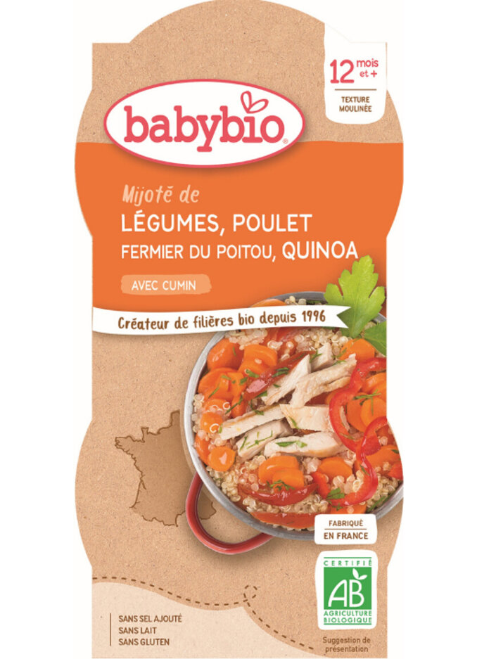 BABYBIO Menu zelenina s kuřecím masem a quinoa 2x 200 g Babybio