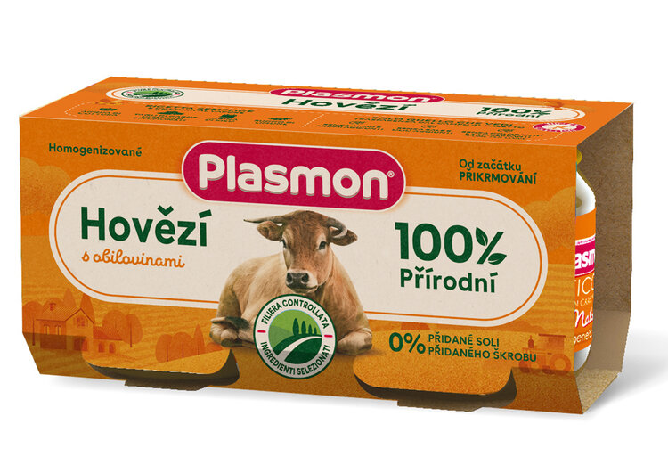 PLASMON bezlepkový masový s obilím hovězí bez škrobu a soli 2 x 80 g Plasmon